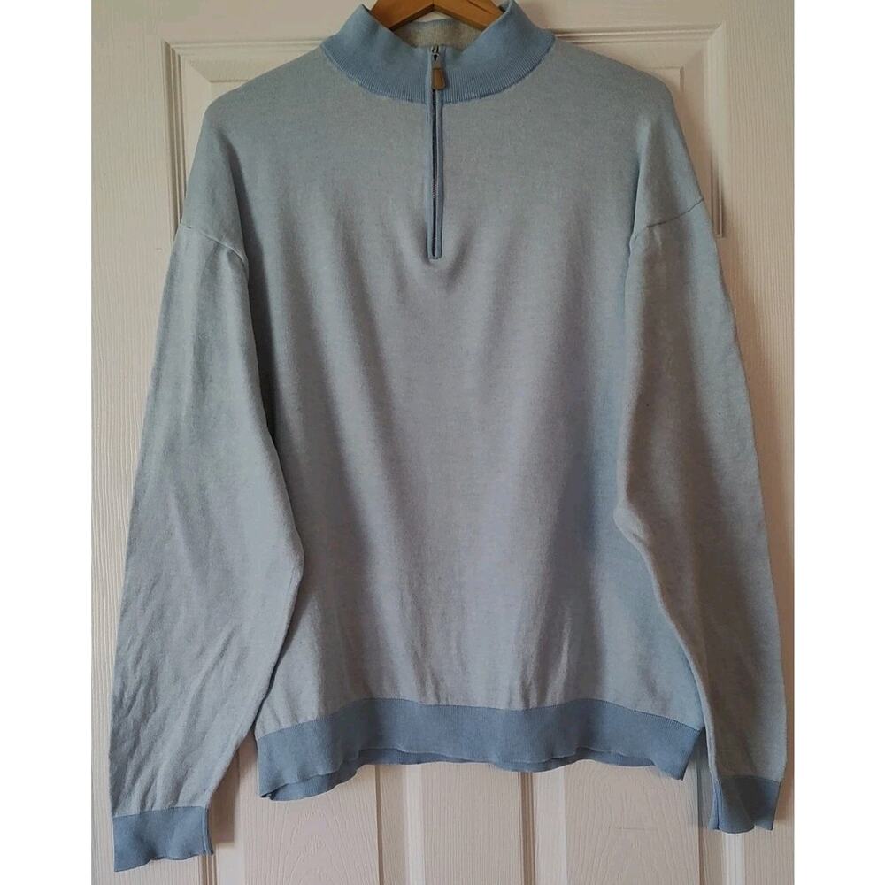 Men's Peter Millar Sweater Blue Cotton Silk Blend Quarter Zip Golf Pullover- 2XL